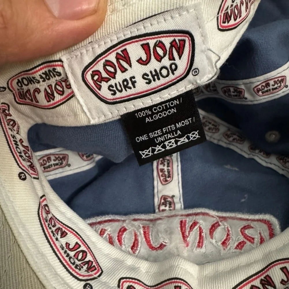 Ron Jon Surf Shop Hat Blue Tan Adjustable Leather Strap Baseball Cap Since 1959